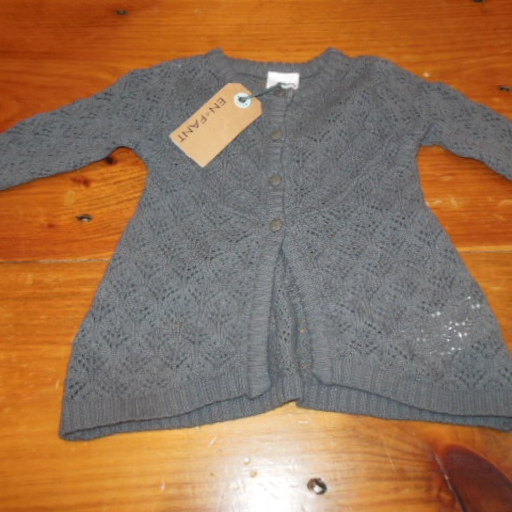 New! EN FANT 9-12M Gray Pointelle Knit Cardigan Sweater
